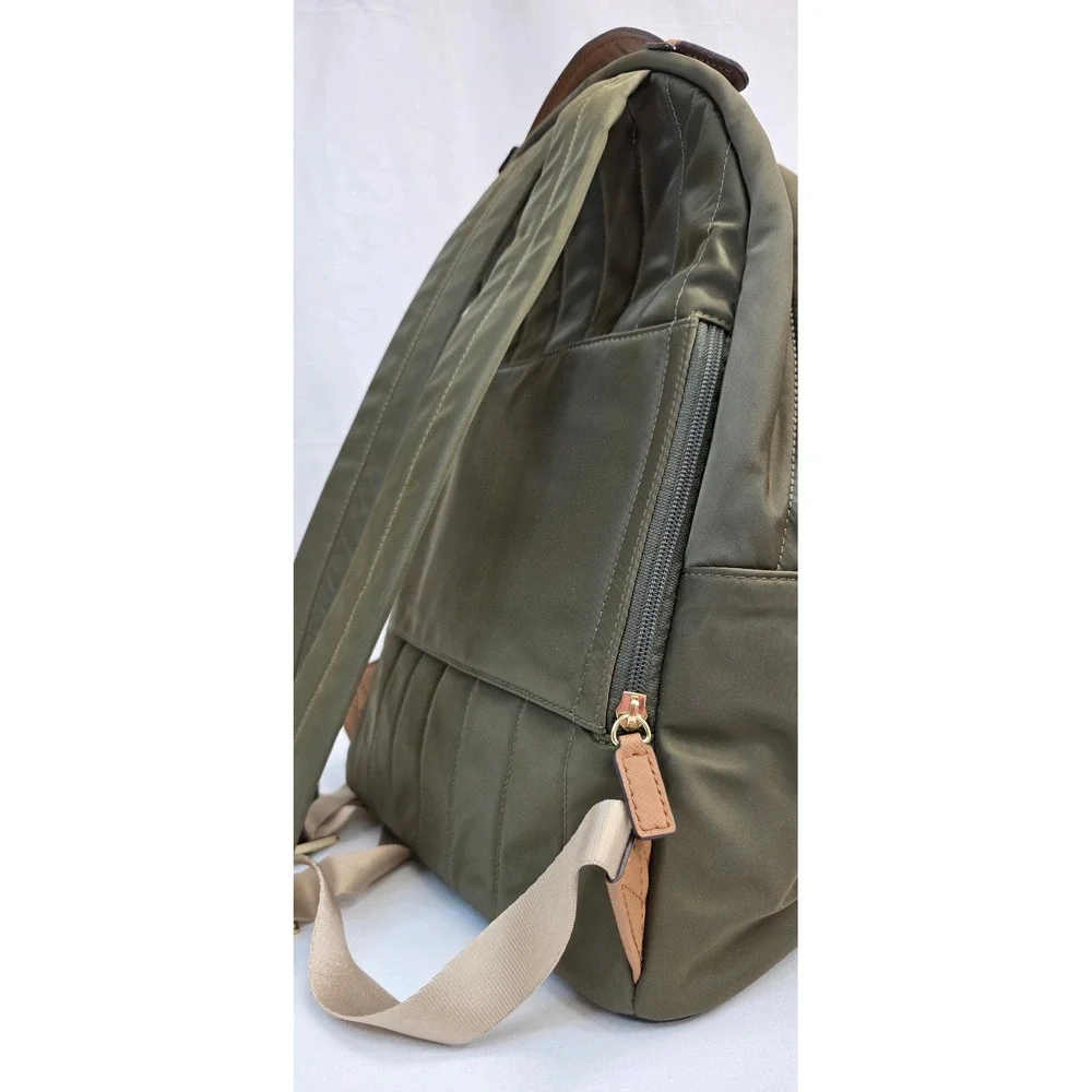 Michael Kors Olive Green Nylon Backpack with Tan Leather Trim and Gold Hardware - Picture 10 of 16